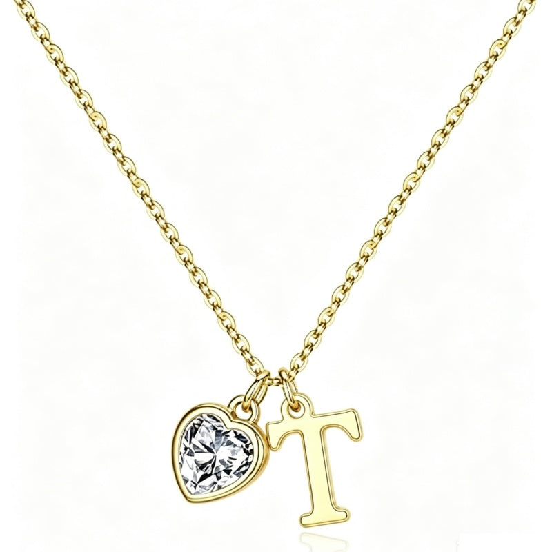 14K Gold Plated Initial A-Z Heart Birthstone Letter Necklace