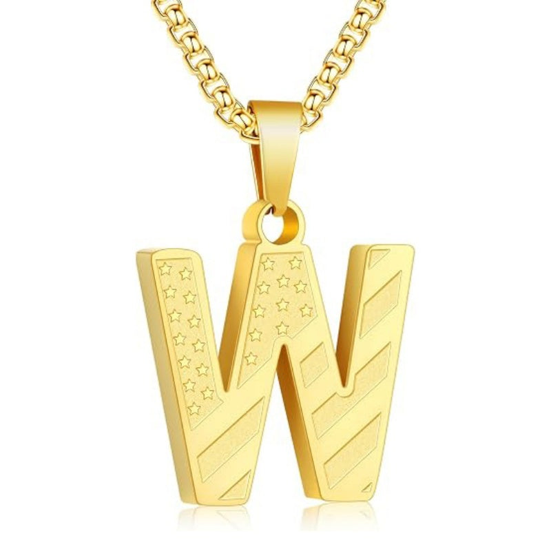 14K Gold Plated American Flag Initial Pendant Necklace for Men