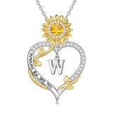 14K Gold Plated Initial Sunflower Pendant Necklace Engraved with You Are My Sunshine