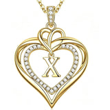 14K Gold Plated Initial Double Heart Pendant Necklace Anniversary Birthday Gifts for Women
