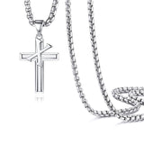 White Gold Plated Stainless Steel Cross Initial Necklaces Cross Pendant Necklaces for Men Women Gifts