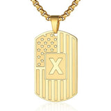 14K Gold Plated Initial A-Z American Flag Dog Tag Necklace for Men