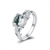 Natural Moss Agate Ring for women 925 Sterling Silver Engagement Wedding Jewelry Gift