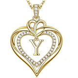 14K Gold Plated Initial Double Heart Pendant Necklace Anniversary Birthday Gifts for Women