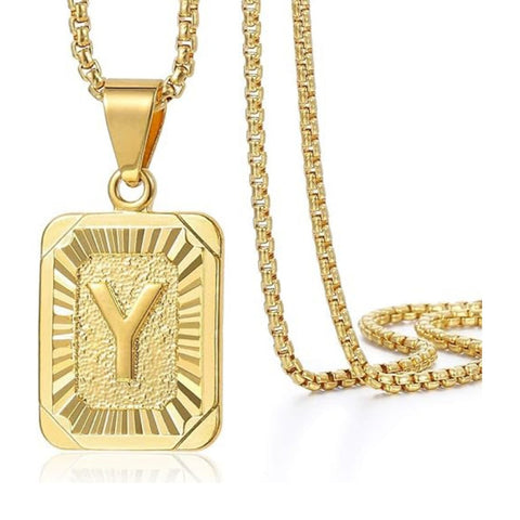 14K Gold Plated  Initial A-Z Letter Pendant Necklace Stainless Steel Box Chain 24inch