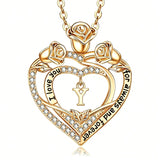 14K Gold Plated Rose Heart Initial Necklace Engraved with I Love You for Always and Forever  for Women