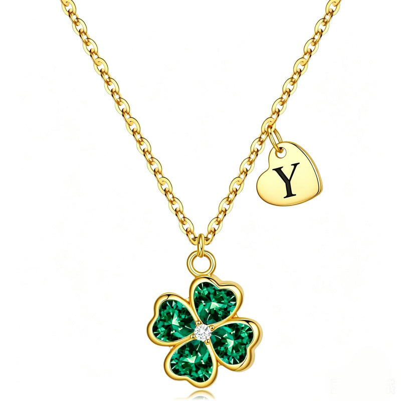 14K Gold Plated Initial Four Leaf Clover Pendant Necklace