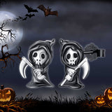 Grim Reaper Earrings Sterling Silver Ghost Earrings Devil Studs Black horror Earrings Halloween Earrings Skull Jewelry for Women Teen Girls