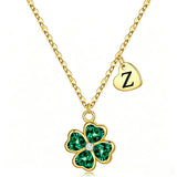14K Gold Plated Initial Four Leaf Clover Pendant Necklace