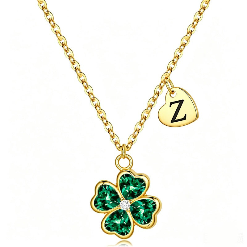 14K Gold Plated Initial Four Leaf Clover Pendant Necklace