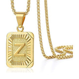 14K Gold Plated  Initial A-Z Letter Pendant Necklace Stainless Steel Box Chain 24inch