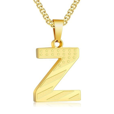 14K Gold Plated American Flag Initial Pendant Necklace for Men