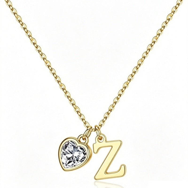 14K Gold Plated Initial A-Z Heart Birthstone Letter Necklace