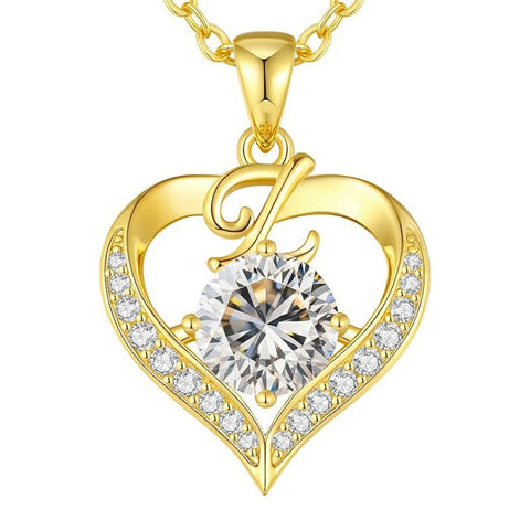 14K Gold Plated Initial Love Heart 2 Carat Moissanite Necklaces for Women Christmas Anniversary Birthday Present Gifts
