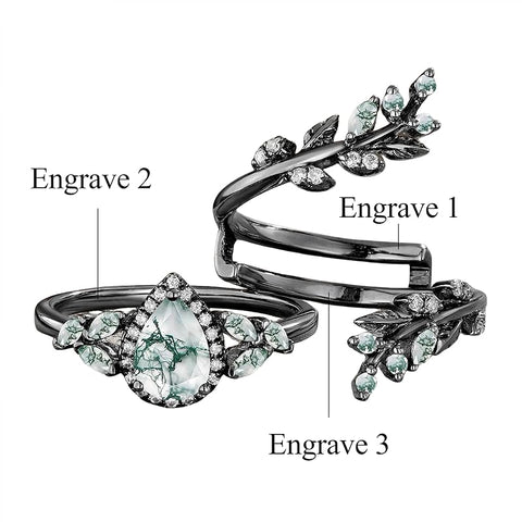 Sterling Silver 10K 14K 18K Gold 2CT Moss Agate Vine Leaf Women's Bridal Ring Sets for Wedding Engagement
