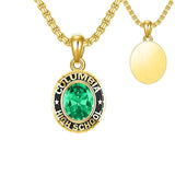 Sterling Silver Oval Personalized Text and Birthstone Class Pendant Necklace