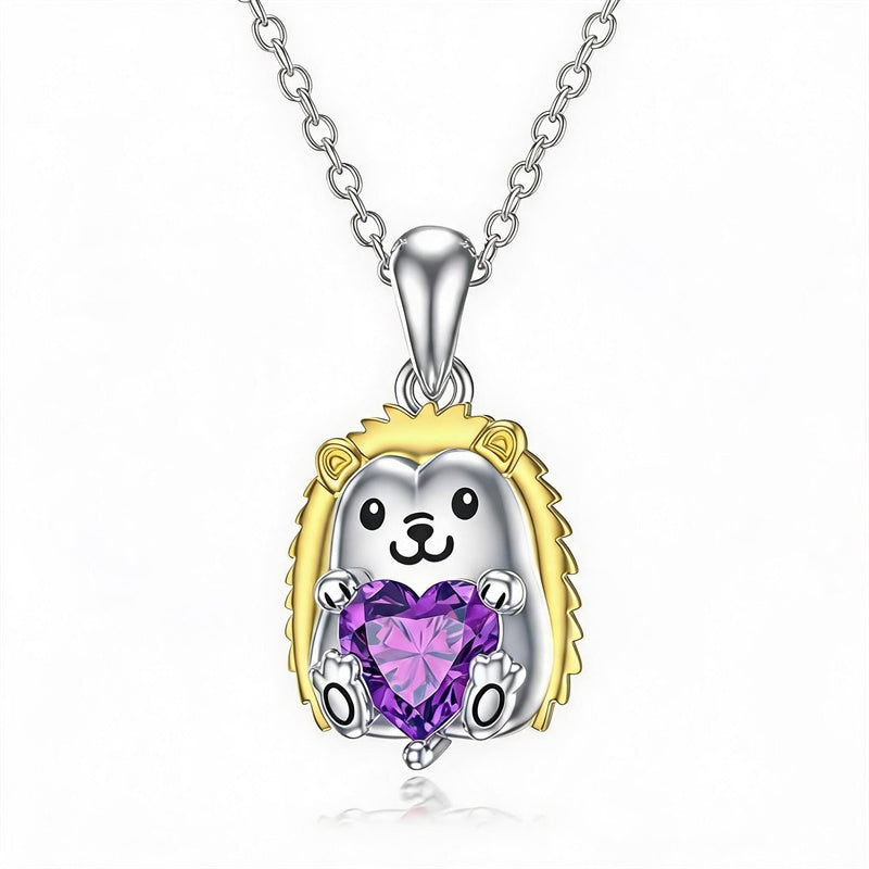 Sterling Silver 12 Month Birthstones Hedgehog Pug Fox Otter Pendant Necklace Gifts for  Birthday, Christmas, Graduation
