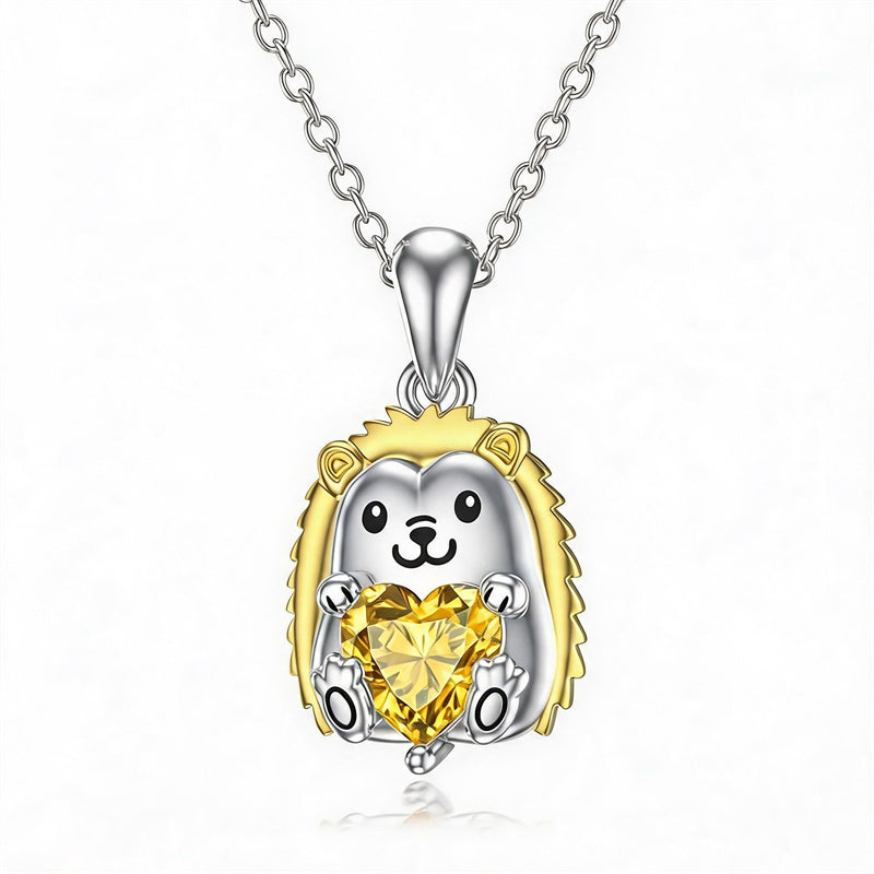Sterling Silver 12 Month Birthstones Hedgehog Pug Fox Otter Pendant Necklace Gifts for  Birthday, Christmas, Graduation