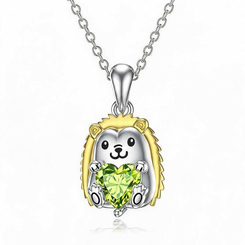 Sterling Silver 12 Month Birthstones Hedgehog Pug Fox Otter Pendant Necklace Gifts for  Birthday, Christmas, Graduation