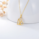 Real 14K Gold Rabbit Heart Necklace Animal Lovers Pendant Rabbit Mother Daughter Jewelry