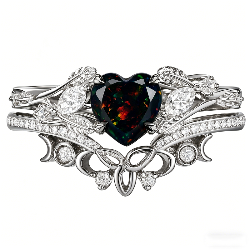 Sterling Silver 10K  14K  18K  Gold Personalized Engraved Black Opal Engagement Wedding Promise Ring for Her
