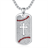 Baseball Dog Tag Cross Necklace in Sterling Silver Gifts for Men