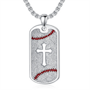 Baseball Dog Tag Cross Necklace in Sterling Silver Gifts for Men