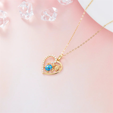 14K Gold Sea Turtle & Mother and Child Pendant Necklaces