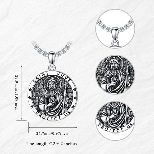 Saint Jude Necklace 925 Sterling Silver Patron Amulet Medal Jewelry for Men Women