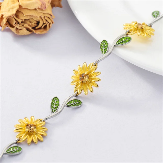 Sunflower Bracelet Sterling Silver Flower Adjustable Link Bracelet for Women Girl