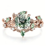 Sterling Silver 10K 14K 18K Gold 2CT Moss Agate Vine Leaf Women's Bridal Ring Sets for Wedding Engagement