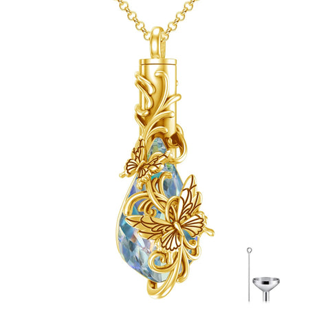 Sterling Silver Teardrop Crystal Butterfly Dragonfly Fox Hummingbird Phoenix Tree of Life Urn Necklaces for Ashes