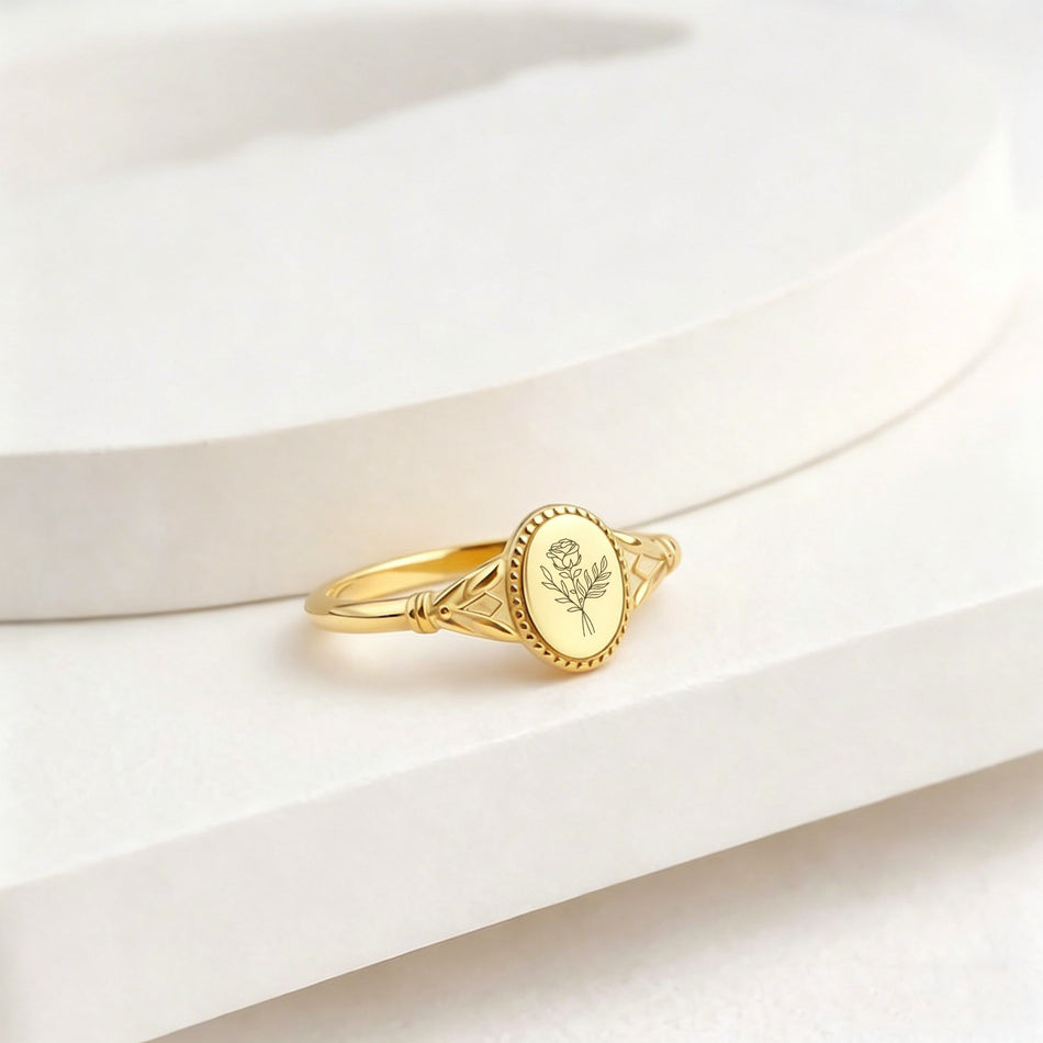 Sterling Silver Personalized Birth Flower Ring for Women