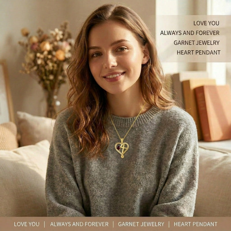 14K Gold Plated Heart  Birthstone Cross Necklace Engraved with I Love You Always and Forever
