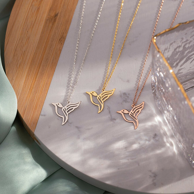Tiny Hummingbird/ Fox/Phoenix/Dragonfly Necklace 14K Solid Gold Hummingbird Pendant Hummingbird Charm Gift for Her