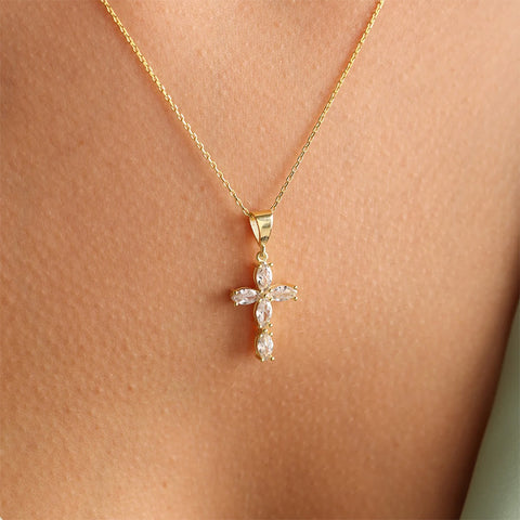 Sterling Silver Cross Necklace For Women Cubic Zirconia Cross Necklace Gift Cross Pendant Religious Charms Christian Gifts