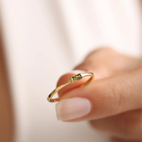 14K Solid Gold Baguette Birthstone Ring