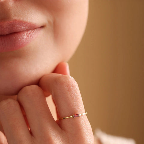 14K Solid Gold Baguette Birthstone Ring