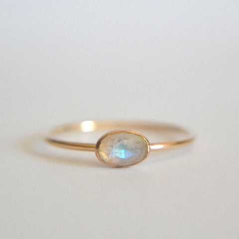 Gold Oval Ring Gold Moss Agate Ring Moonstone Ring 925 Sterling Silver Ring for Women