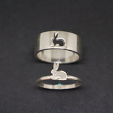 Silver Rabbit Promise Ring for Couples - Rabbit Jewelry, Bunny Ring, Alternative Matching Simple Animal Ring, Easter Bunny,Mother's Day Gift