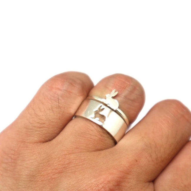Silver Rabbit Promise Ring for Couples - Rabbit Jewelry, Bunny Ring, Alternative Matching Simple Animal Ring, Easter Bunny,Mother's Day Gift