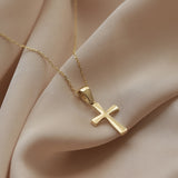 14K Gold Minimal Cross Pendant Religious Necklace Jewelry for Women and Men
