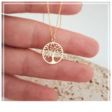 Tree of Life Necklace  14k Solid Gold Family Necklace Medallion Tree Pendant  Dainty Rose Gold Chain  Tree of Life Charm  Unique Gift