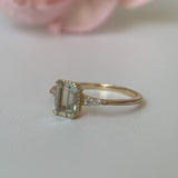 Natural Green Emerald Cut Prasiolite RingsAnniversary Birthday Gift For Her