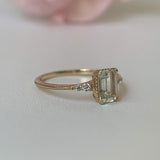 Natural Green Emerald Cut Prasiolite RingsAnniversary Birthday Gift For Her