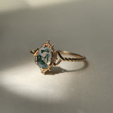 Natural Moss Agate Engagement Ring Vintage 925 Sterling Silver Gold Solitaire Rings Promise Jewelry Gift for Women