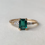 Vintage Emerald Engagement Ring 10k 14k 18k Solid Gold Green Gemstone Unique Promise Wedding Statement Jewelry