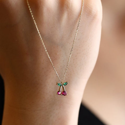 14K Gold Cherry Pendant Necklace