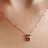 14K Gold Cherry Pendant Necklace