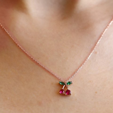 14K Gold Cherry Pendant Necklace